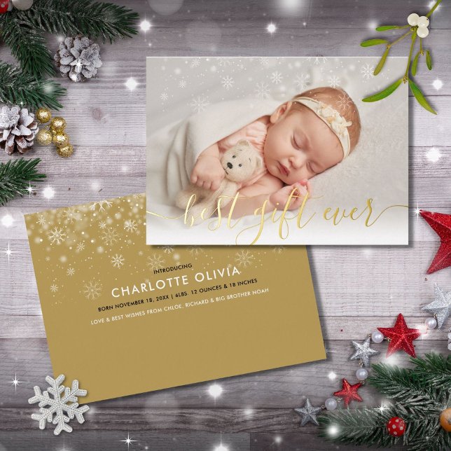 Best Gift Ever Birth Announcement Photo Foil Card (Creator Uploaded)