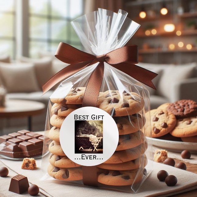 Best Gift Ever Christmas Babe in Manger  Classic Round Sticker (Best Gift Ever Christmas Babe in Manger Classic Round Sticker)