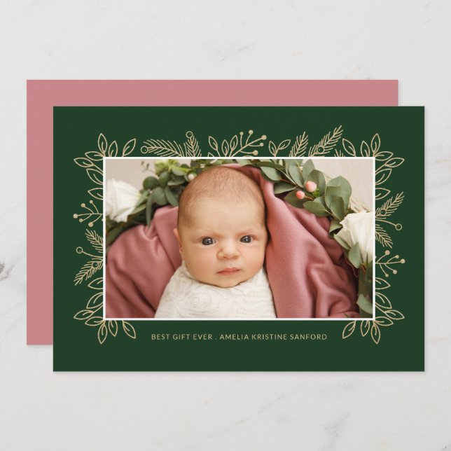 Best Gift Ever Christmas Birth Announcement Green (Front/Back)