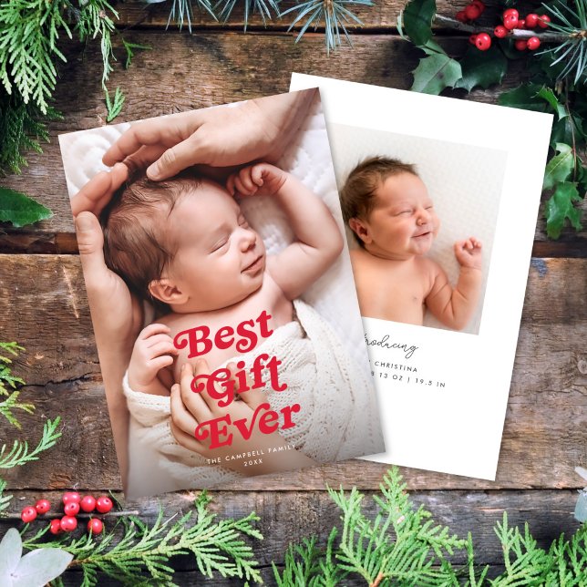 Best Gift Ever Holiday 2 Photo Birth Announcement (Creator Uploaded)