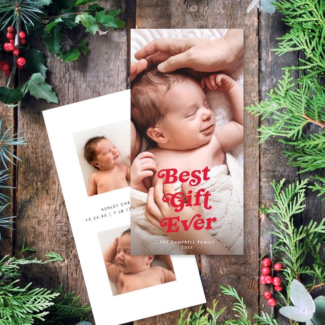 Best Gift Ever Holiday 3 Photo Birth Announcement (Creator Uploaded)