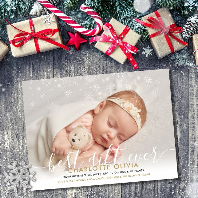 Best Gift Ever Snow Photo Christmas Birth Announcement (Creator Uploaded)