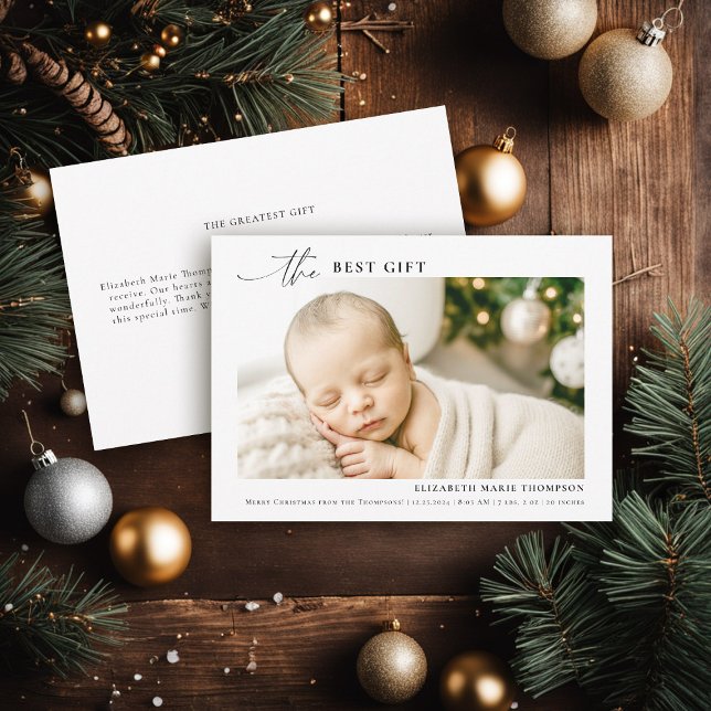 Best Gift Minimalist Christmas Baby Photo Family Holiday Card (new baby family christmas card best gift from above minimalist simple photo calligraphy photo)