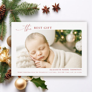 Best Gift Minimalist Red Christmas Baby Photo Holiday Card
