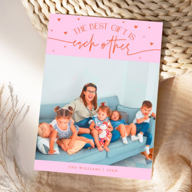 Best Gift Orange Pink Valentines Day Photo Holiday Card (Creator Uploaded)