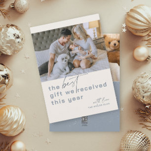 Best Gift Photo Blue Holiday Birth Announcement