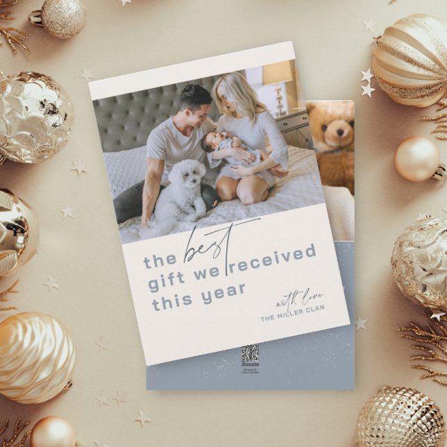 Best Gift Photo Blue Holiday Birth Announcement (Creator Uploaded)