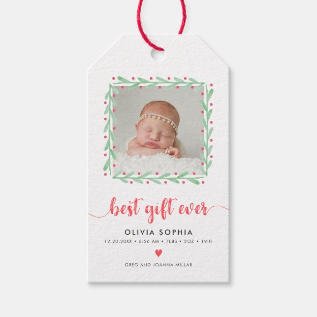 Best Gift (Tag) Ever Newborn First Christmas Birth Tags (Front)