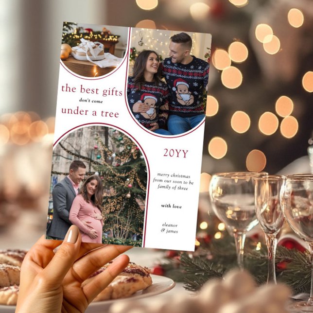 Best Gifts 3 Arch Photo Modern Christmas Pregnancy Holiday Card (Best Gifts Photo Collage Christmas Card Pregnancy Announcement by Darling & May)
