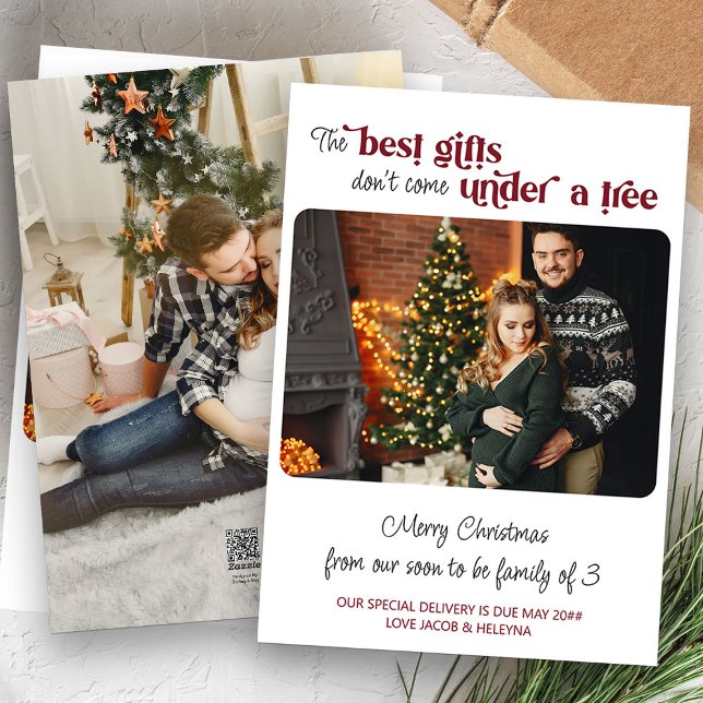 Best Gifts Family of 3 Two Photo Pregnancy Holiday Card (Holiday Card Pregnancy Announcement with 2 photos)