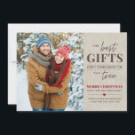 Best Gifts Pregnancy Announcement Christmas Card<br><div class="desc">This rustic sweet pregnancy announcement card features the phrase "The best gifts don't come under the tree" and customisable holiday greeting text including your family and new baby names. Personalise with your photo and special greeting.</div>