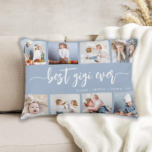 Best Gigi Ever 8 Photo Collage Dusty Blue Decorative Cushion
