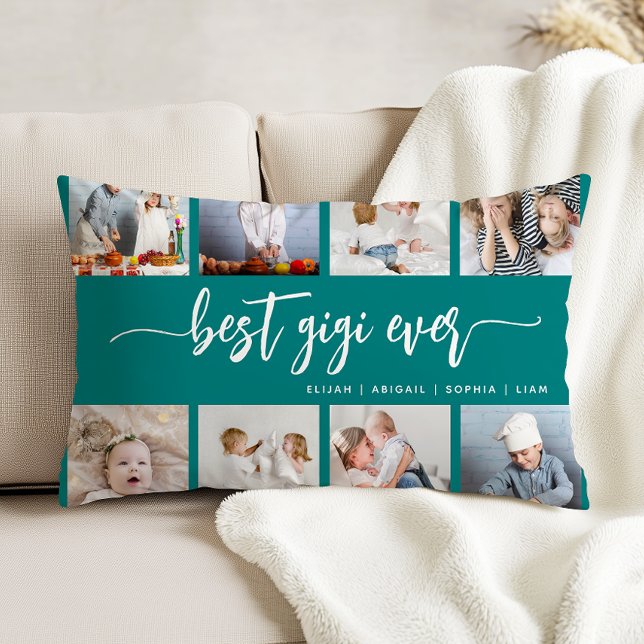 Best Gigi Ever 8 Photo Collage Teal Blue Decorative Cushion (Creator Uploaded)