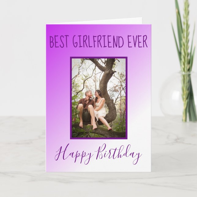 Best Girlfriend Ever Birthday Photo Purple Ombre Holiday Card (Front)