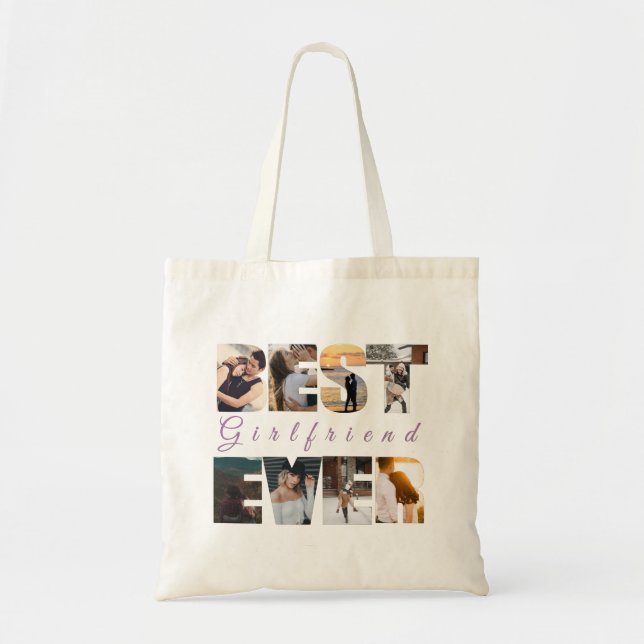 Best girlfriend ever custom text photo tote bag (Front)