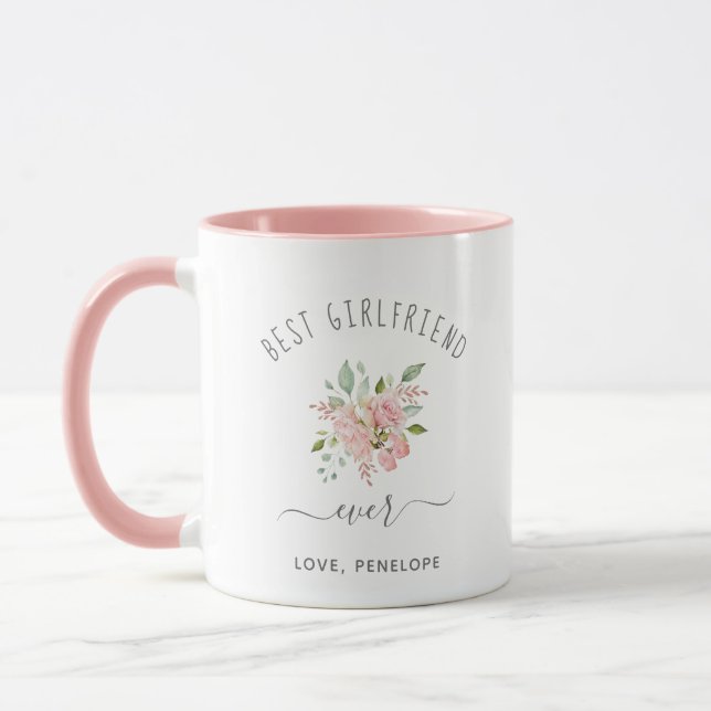 Best Girlfriend Ever | Pretty Elegant Pink Roses Mug (Left)