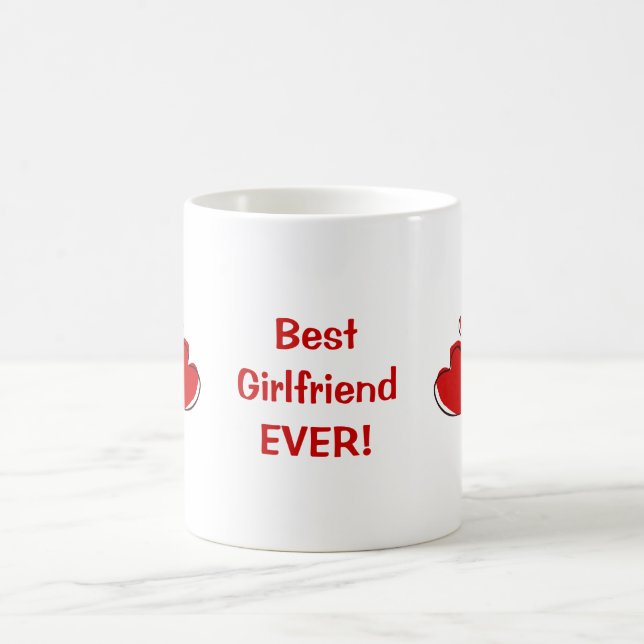 Best Girlfriend Ever! Red Sketchy Hearts Mug (Center)
