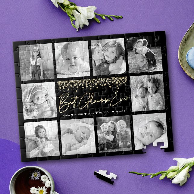Best Glamma Ever 10 Photo Collage Gold Glitter Jigsaw Puzzle (Creator Uploaded)