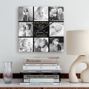Best Glamma Ever 8 Photo Collage Gold Glitter Chic Square Wall Clock