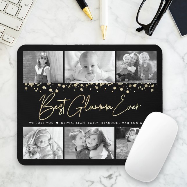 Best Glamma Ever Gold Glitter 6 Photo Collage Chic Mouse Pad (Creator Uploaded)