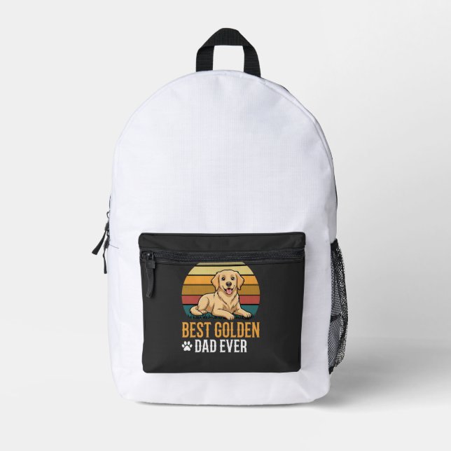 Best Golden Retriever Dad Ever Retro Dog Printed Backpack (Front)