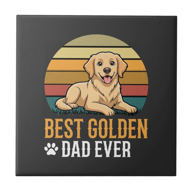 Best Golden Retriever Dad Ever Retro Dog Tile (Front)