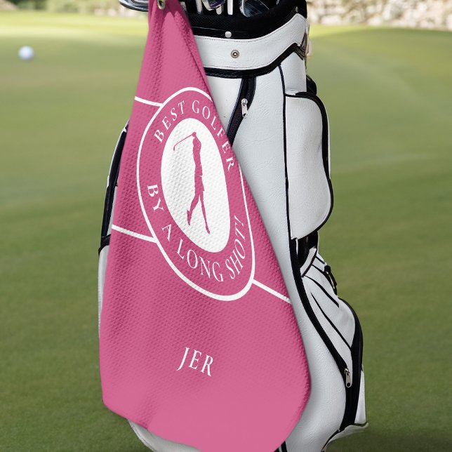 Best Golfer By A Long Shot Ladies Pink Monogrammed Golf Towel (Creator Uploaded)