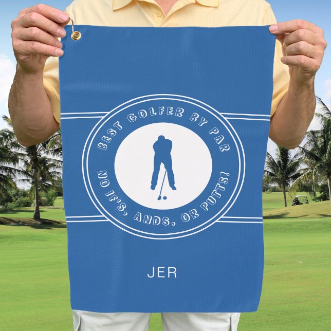 Best Golfer By Par Funny Putts Men's Royal Blue Golf Towel (Best Golfer By Par No Ifs Ands or Putts Funny Men's Royal Blue Golf Towel)
