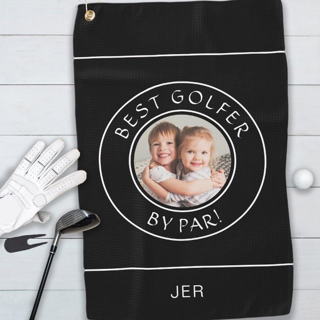 Best Golfer By Par Golfer Photo Cute Black & White Golf Towel (Creator Uploaded)