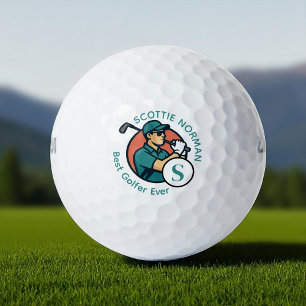 Best Golfer Ever Modern Retro Monogrammed Golf Balls