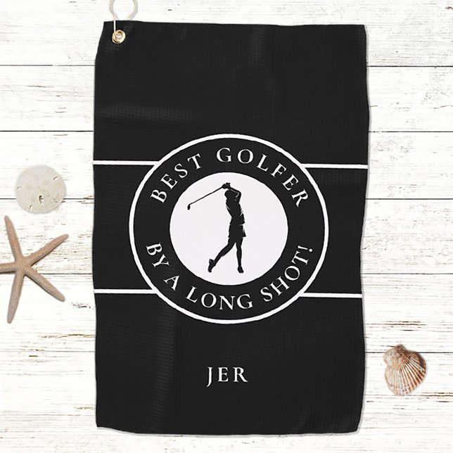 Best Golfer Long Shot Humour Sports Custom Black Golf Towel (Creator Uploaded)