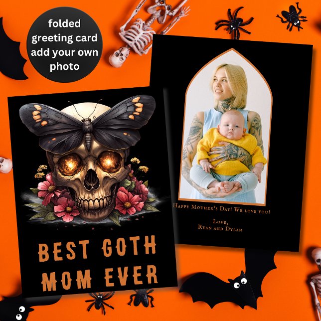 Best Goth Mum Ever Skull Moth Orange Mother's Day Card (Creator Uploaded)