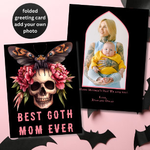 Best Goth Mum Ever Skull Moth Pink Mother's Day Card