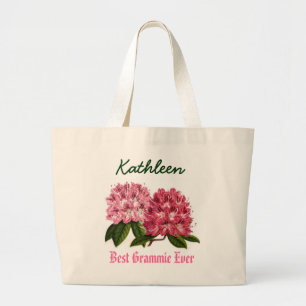 Best Grammie Ever Custom Name Rhododendron Large Tote Bag