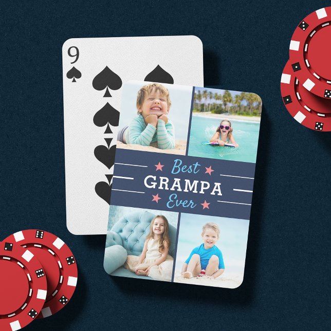 Best Grampa Ever | Grandfather Kids Photo Collage Playing Cards (Creator Uploaded)