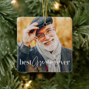 Best Grampa Ever Modern Simple Elegant Photo Ceramic Ornament