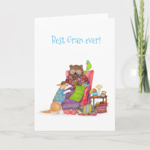 Best Gran ever card with cute bear and corgi