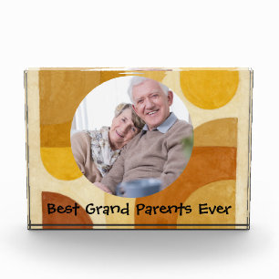 Best Grand Parents Ever Retro Abstract Watercolor Photo Block