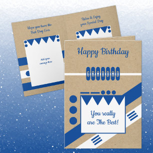 Best Grandad blue and white rustic Birthday Card