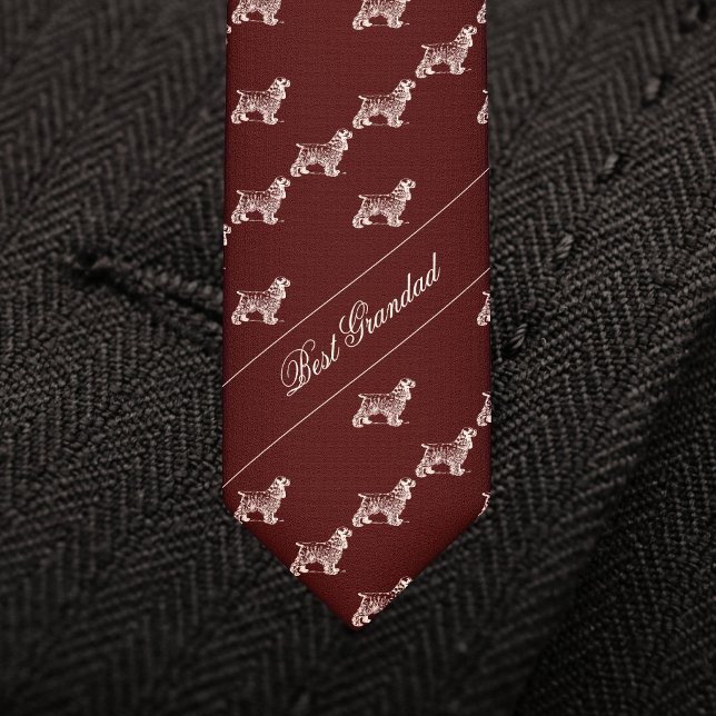 Best Grandad's dog pattern burgundy Neck Tie (Creator Uploaded)