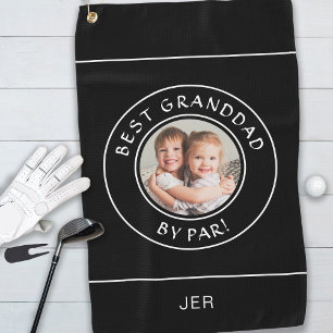 Best Granddad By Par Golfer Modern Photo Black Fun Golf Towel