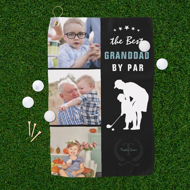 Best Granddad By Par | Monogram Photo Collage Golf Towel (Creator Uploaded)