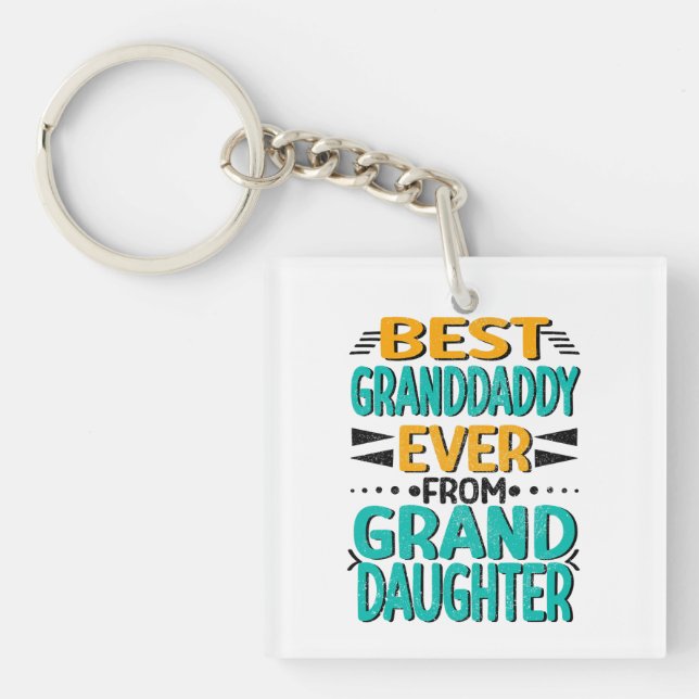 Best Granddaddy Granddaughter, Green Orange Modern Key Ring (Front)