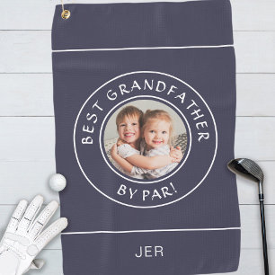 Best Grandfather By Par Golfer Photo Gift Blue Golf Towel