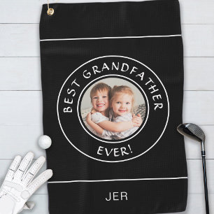 Best Grandfather Ever Golfer Cute Photo Gift Black Golf Towel
