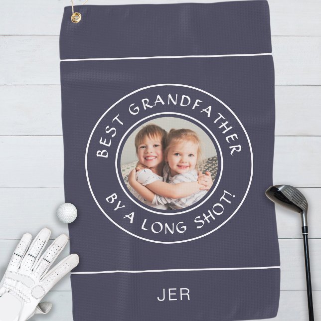 Best Grandfather Golfer Funny Photo Gift Navy Blue Golf Towel (Creator Uploaded)