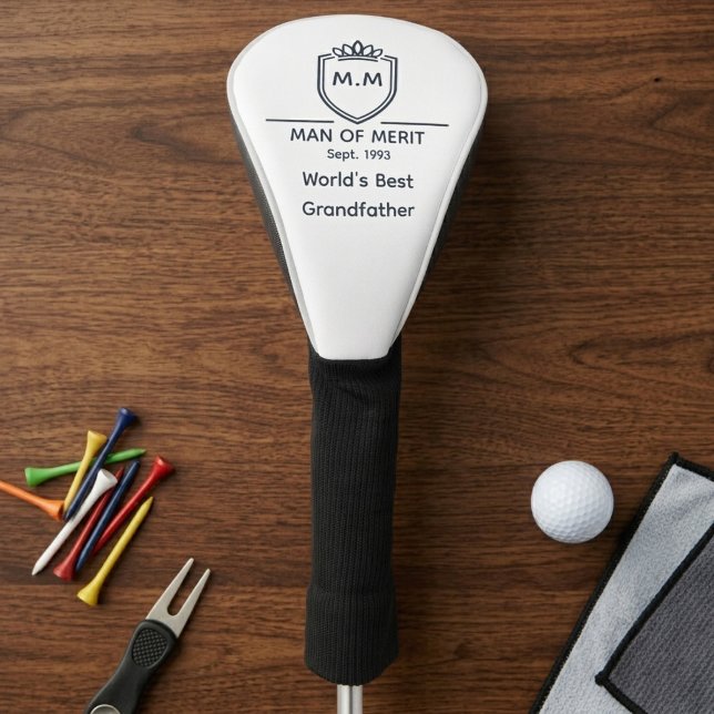 Best Grandfather Monogram Initials Man Of Merit Golf Head Cover (Grandfather golf club cover)