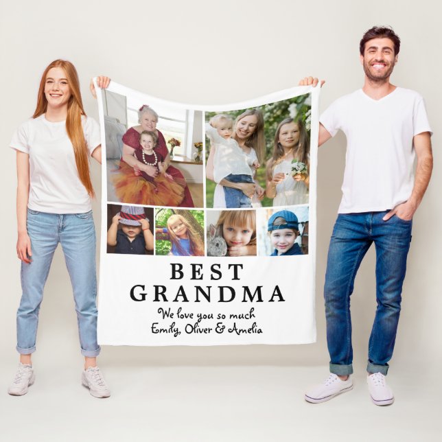 Best Grandma 6 Photo Collage Keepsake Fleece Blanket (In Situ)