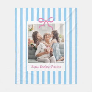 Best Grandma Birthday Gift Custom Photo Stripe Fleece Blanket