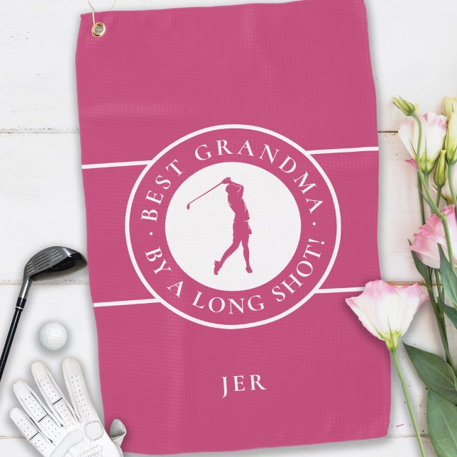 Best Grandma By A Long Shot Ladies Monogram Pink Golf Towel (Best Grandma By A Long Shot Ladies Monogram Pink Golf Towel)